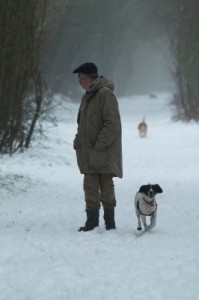 Man Walking Dog Winter